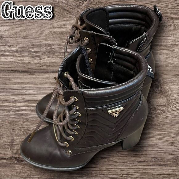 Preowned EUC GUESS Quilted Lace-Up Platform Heeled Boots – Size 5.5M - Picture 7 of 11